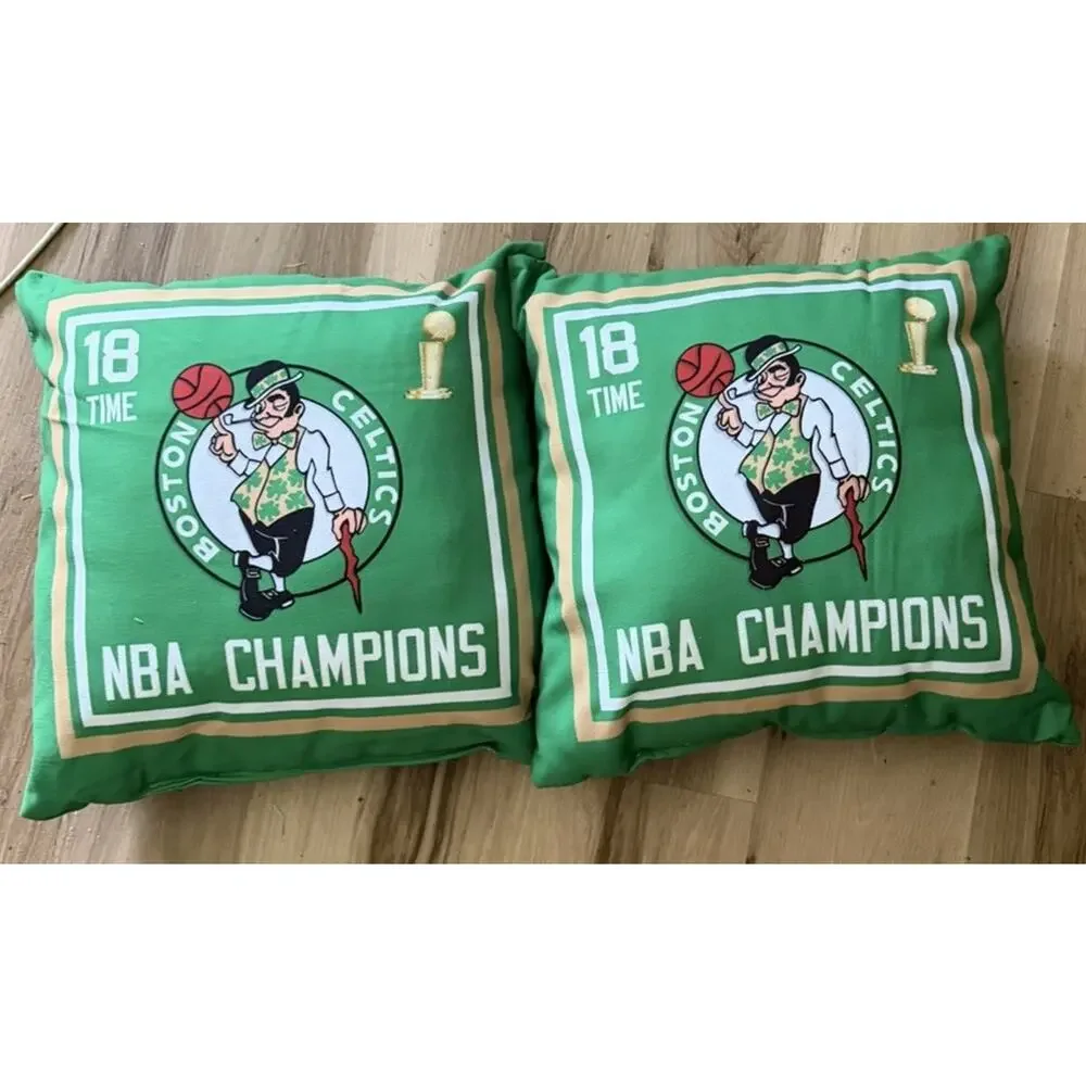 Set of 2 Boston Celtics 18-Time NBA Champions 18” Throw Pillows New Green